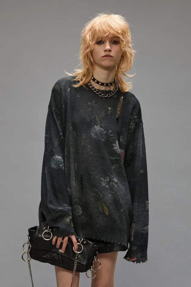 R13 Sweaters Women BOYFRIEND SWEATER 8211 BLACK FLORAL
