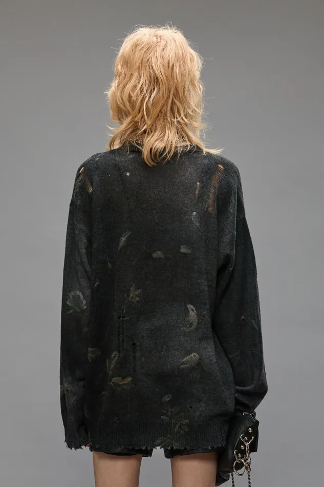 R13 Sweaters Women BOYFRIEND SWEATER 8211 BLACK FLORAL
