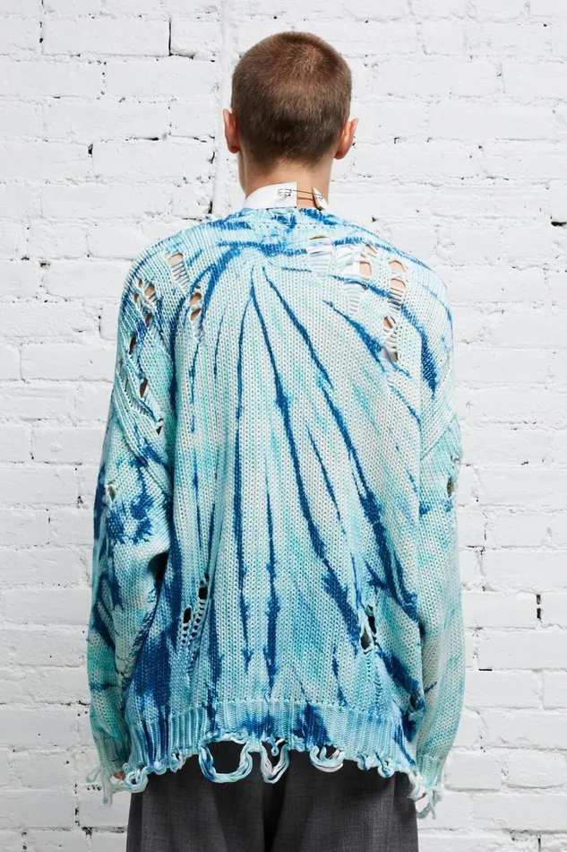 R13 Sweaters Women DISTRESSED OVERSIZED PULLOVER 8211 BLUE TIEDYE