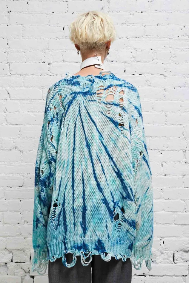 R13 Sweaters Women DISTRESSED OVERSIZED PULLOVER 8211 BLUE TIEDYE