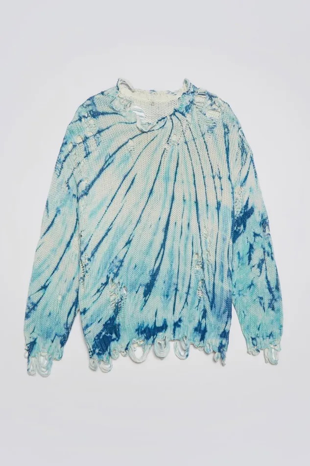 R13 Sweaters Women DISTRESSED OVERSIZED PULLOVER 8211 BLUE TIEDYE