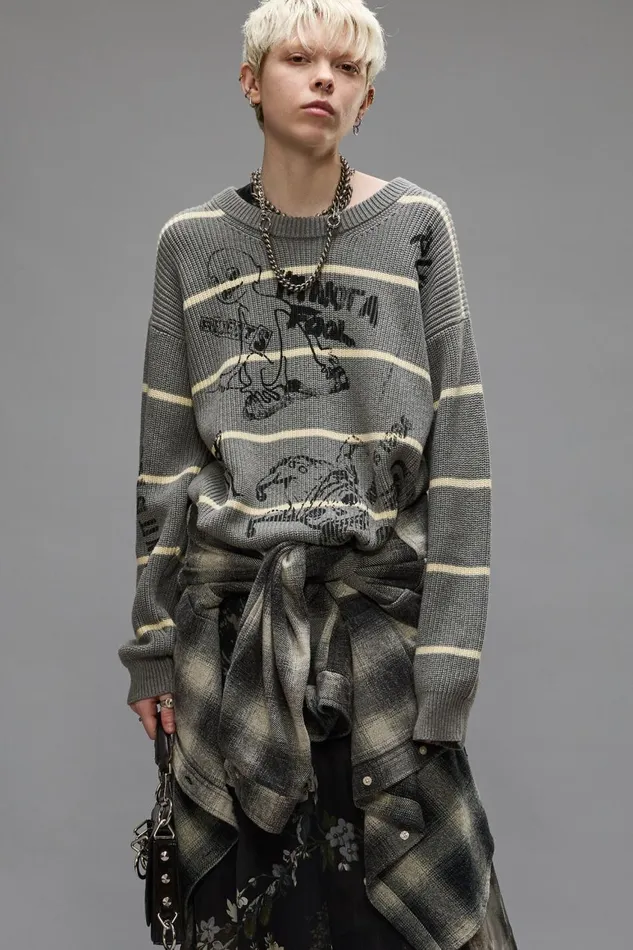 R13 Sweaters Women STRIPED BOYFRIEND SWEATER 8211 HEATHER GREY