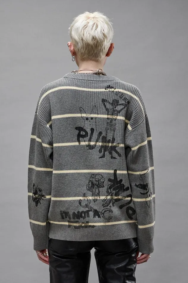 R13 Sweaters Women STRIPED BOYFRIEND SWEATER 8211 HEATHER GREY