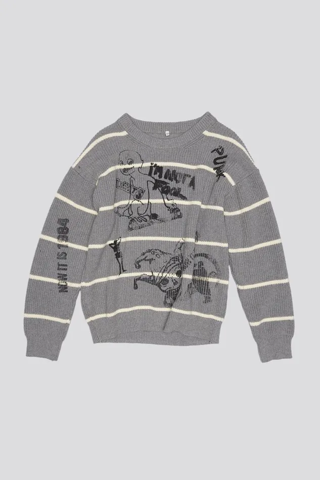 R13 Sweaters Women STRIPED BOYFRIEND SWEATER 8211 HEATHER GREY