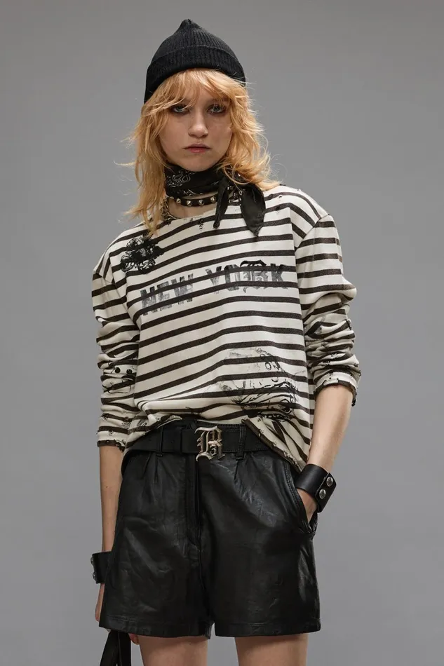 R13 TShirts Women LONG SLEEVE BRETON TEE 8211 BLACK AND WHITE STRIPE