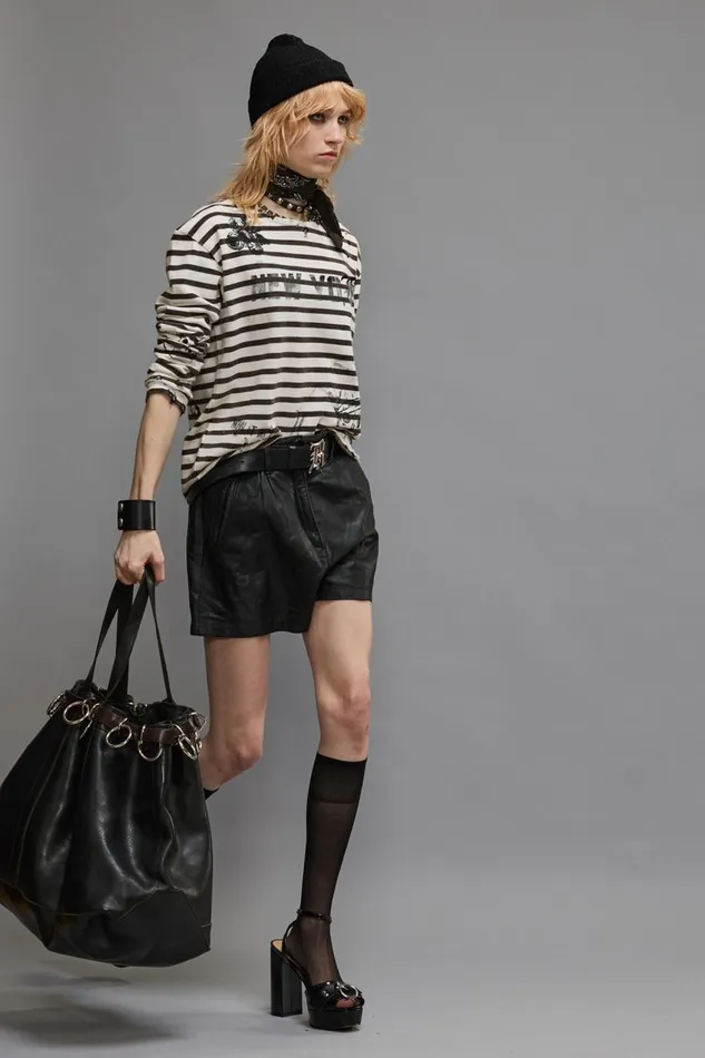 R13 TShirts Women LONG SLEEVE BRETON TEE 8211 BLACK AND WHITE STRIPE