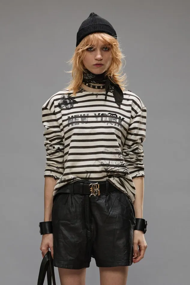 R13 TShirts Women LONG SLEEVE BRETON TEE 8211 BLACK AND WHITE STRIPE