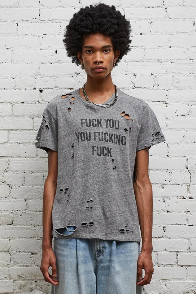 R13 Tops Women FU Ripped Boy T 8211 Heather Grey Denim