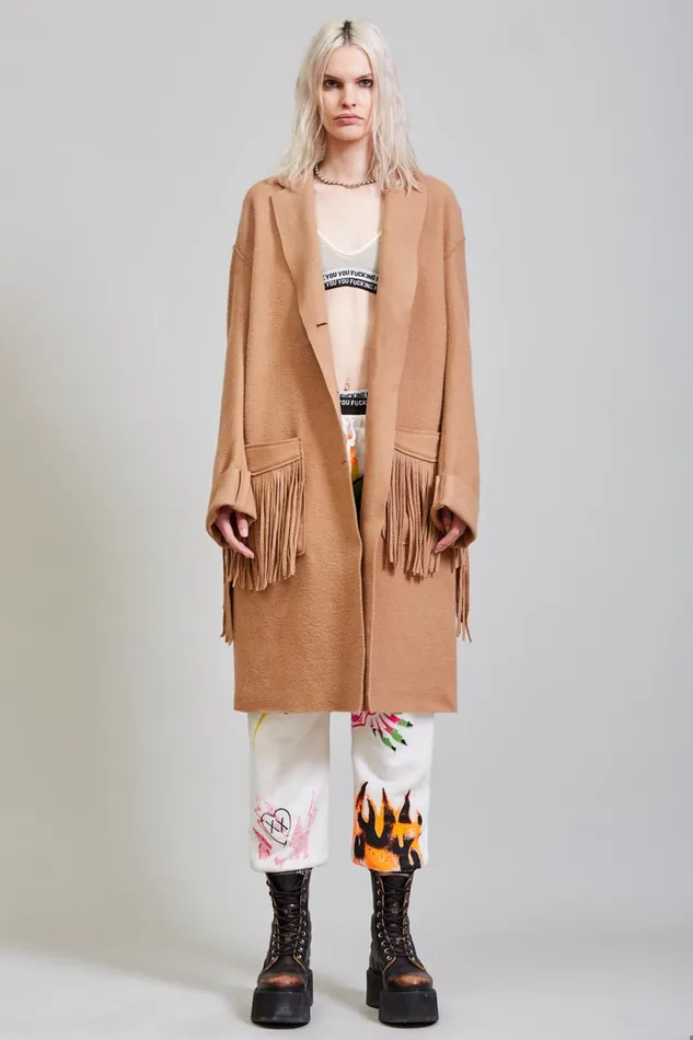 R13 Tops Women Fringe Raw Cut Coat 8211 Camel R13 Tops Women Fringe Raw Cut Coat 8211 Camel