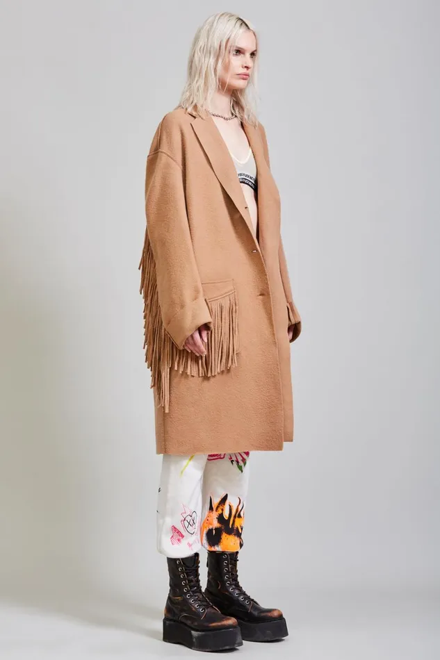R13 Tops Women Fringe Raw Cut Coat 8211 Camel R13 Tops Women Fringe Raw Cut Coat 8211 Camel