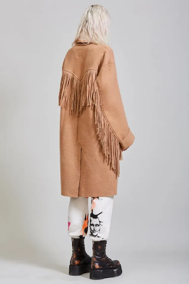 R13 Tops Women Fringe Raw Cut Coat 8211 Camel R13 Tops Women Fringe Raw Cut Coat 8211 Camel