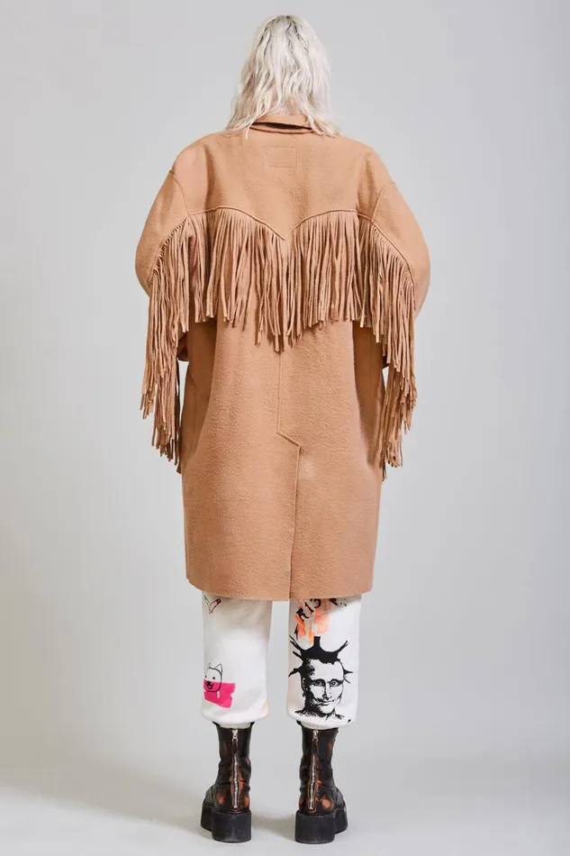 R13 Tops Women Fringe Raw Cut Coat 8211 Camel R13 Tops Women Fringe Raw Cut Coat 8211 Camel