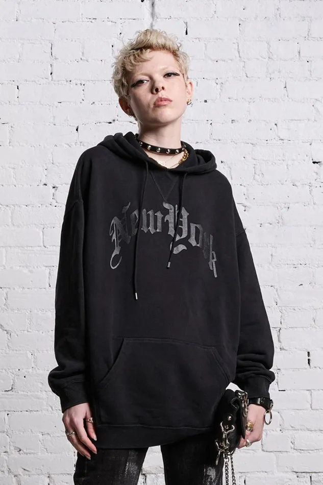 R13 Tops Women OVERSIZED NEW YORK HOODIE 8211 BLACKOUT