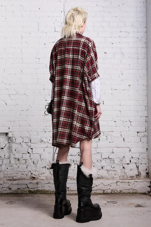 R13 Tops Women OVERSIZED RELAXED SHIRTDRESS 8211 RED AND ECRU