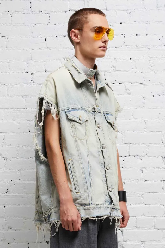 R13 Tops Women OVERSIZED TRUCKER VEST 8211 DENNIS BLUE