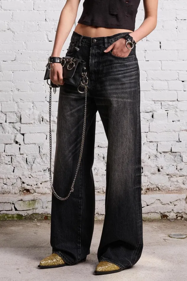R13 Wide Leg Women D039ARCY LOOSE JEAN 8211 ETON SELVEDGE BLACK