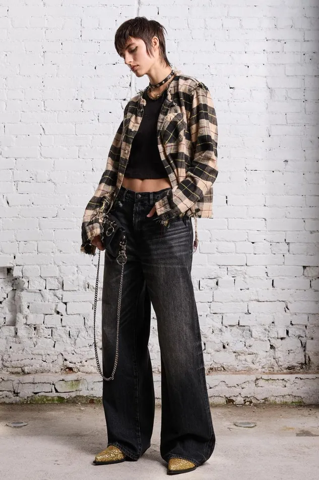 R13 Wide Leg Women D039ARCY LOOSE JEAN 8211 ETON SELVEDGE BLACK