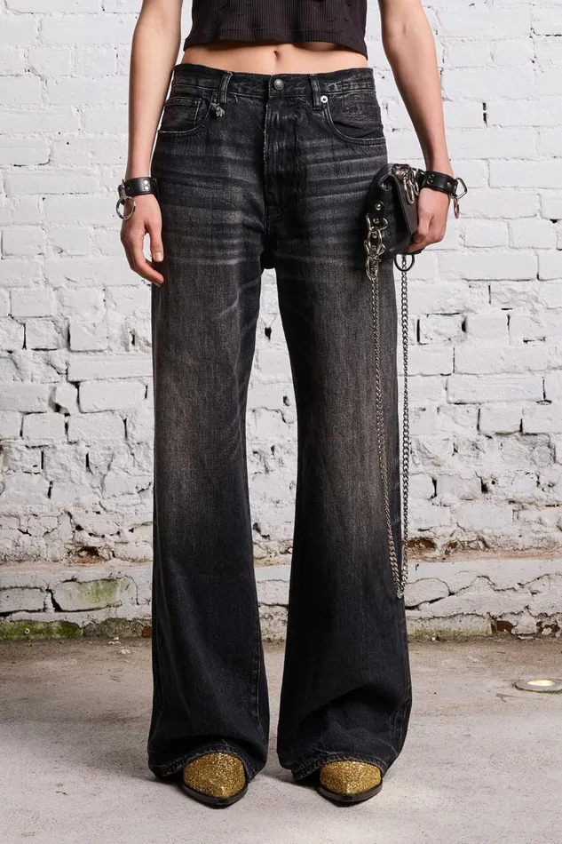 R13 Wide Leg Women D039ARCY LOOSE JEAN 8211 ETON SELVEDGE BLACK