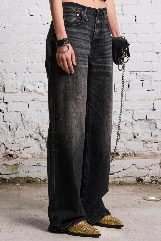 R13 Wide Leg Women D039ARCY LOOSE JEAN 8211 ETON SELVEDGE BLACK