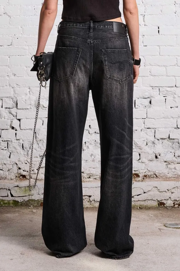 R13 Wide Leg Women D039ARCY LOOSE JEAN 8211 ETON SELVEDGE BLACK