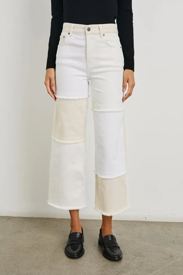 Rails Denim Women GETTY CROP WIDE LEG Ecru Patchwork