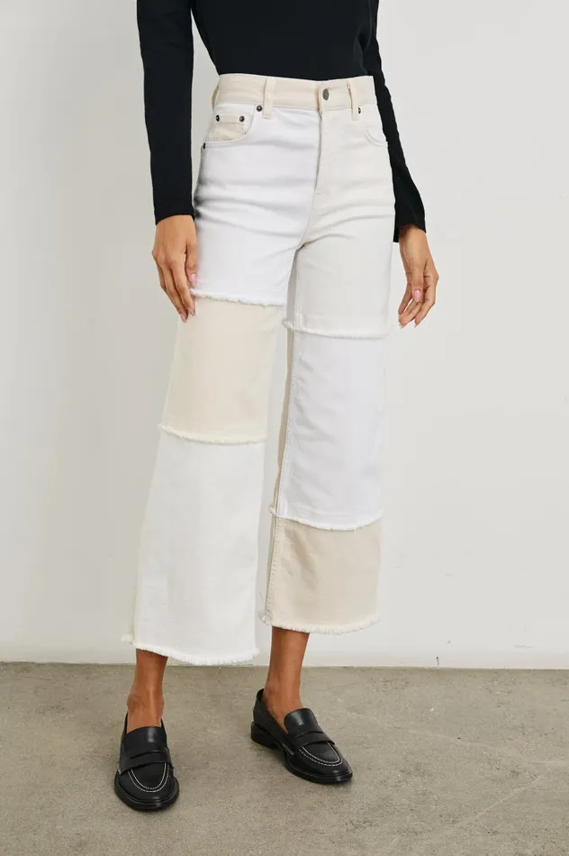 Rails Denim Women GETTY CROP WIDE LEG Ecru Patchwork