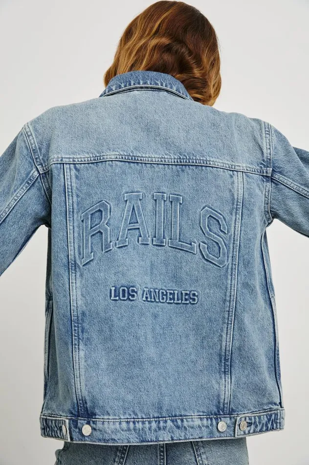 Rails Denim Women GROVE BOYFRIEND TRUCKER JACKET Embossed Indigo