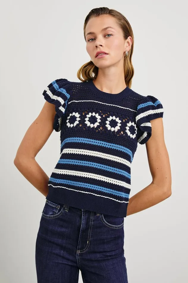 Rails Sweaters Women PENELOPE TOP Navy Sky Crochet Stripe