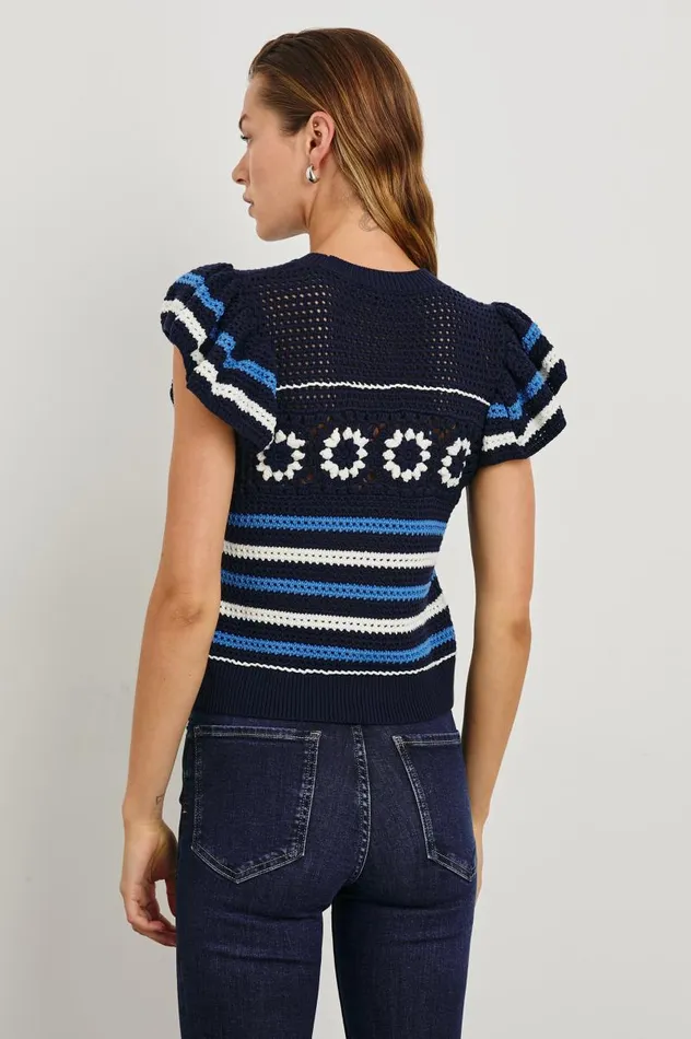 Rails Sweaters Women PENELOPE TOP Navy Sky Crochet Stripe