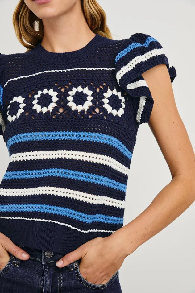 Rails Sweaters Women PENELOPE TOP Navy Sky Crochet Stripe