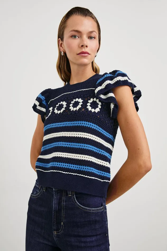Rails Sweaters Women PENELOPE TOP Navy Sky Crochet Stripe
