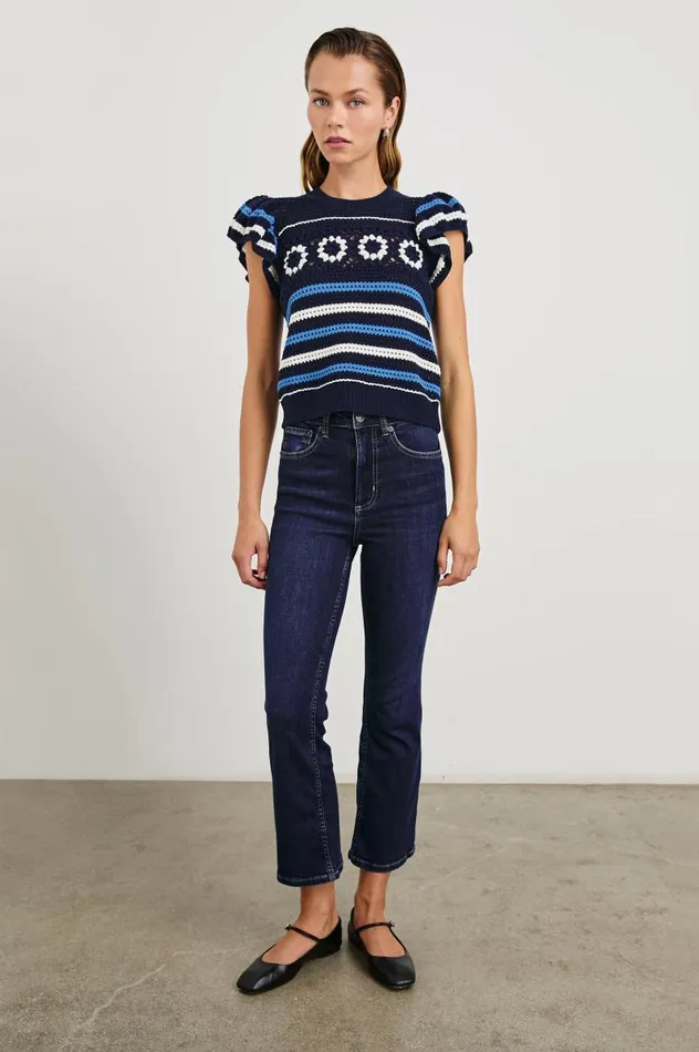 Rails Sweaters Women PENELOPE TOP Navy Sky Crochet Stripe