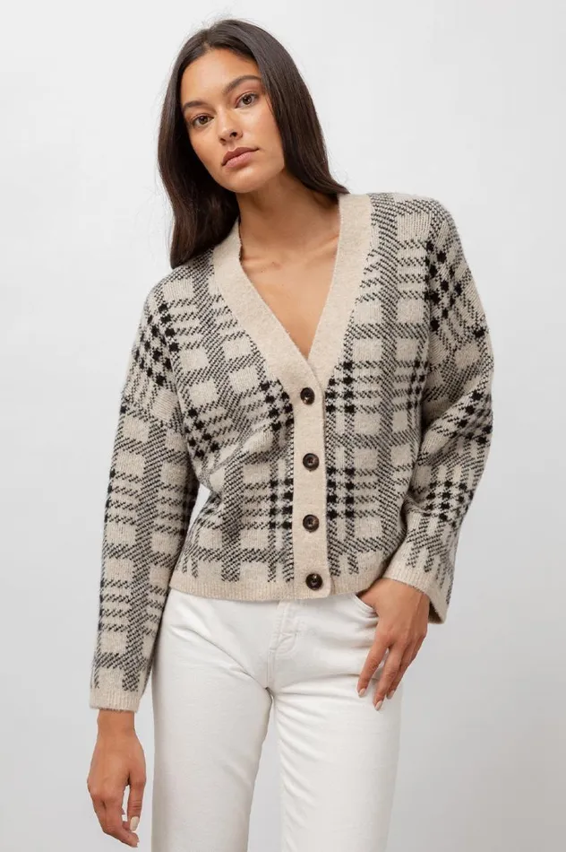 Rails Sweaters Women REESE CARDIGAN Black Oatmeal Plaid