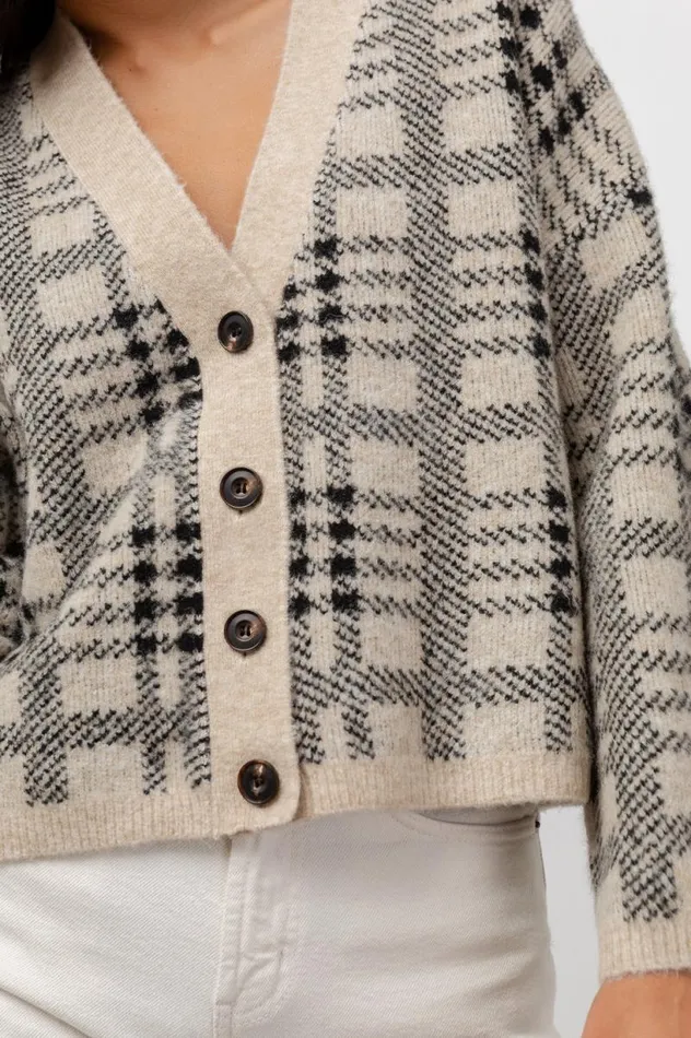 Rails Sweaters Women REESE CARDIGAN Black Oatmeal Plaid
