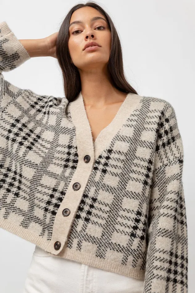 Rails Sweaters Women REESE CARDIGAN Black Oatmeal Plaid