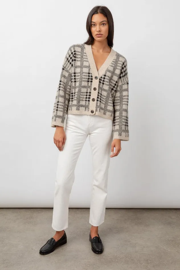 Rails Sweaters Women REESE CARDIGAN Black Oatmeal Plaid