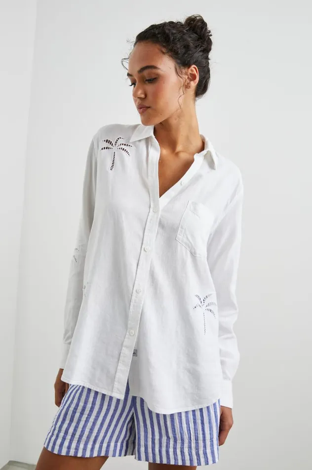 Rails Tops Women CHARLI SHIRT White Palm Tree Eyelet