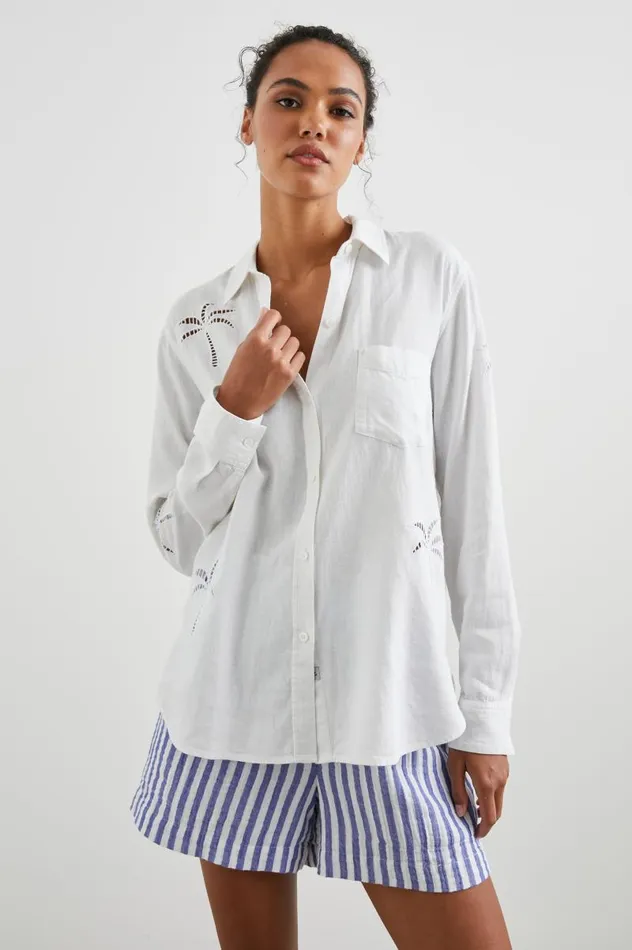 Rails Tops Women CHARLI SHIRT White Palm Tree Eyelet