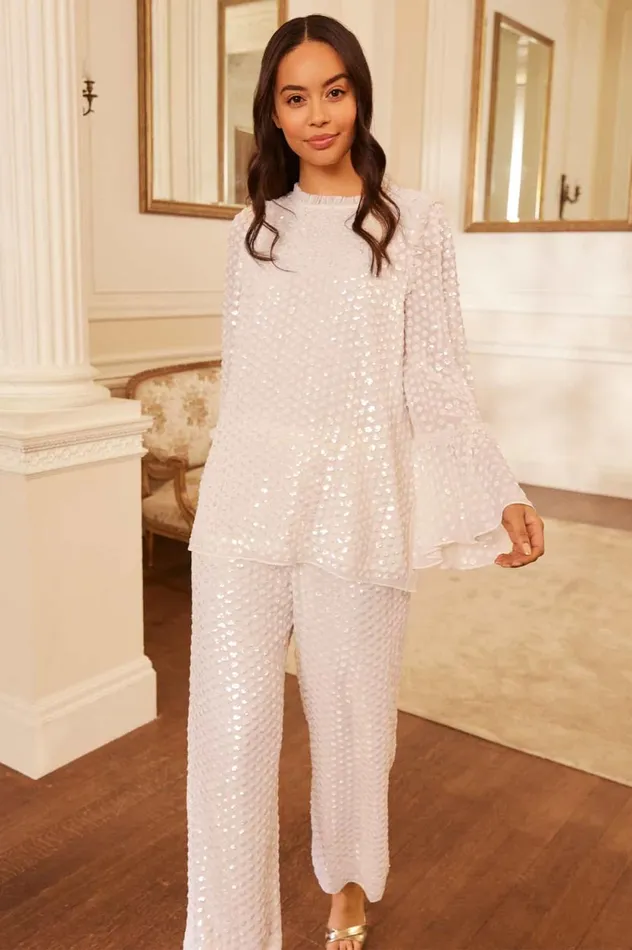 Raindrop Gloss Trousers Champagne Women Needle and Thread Trousers