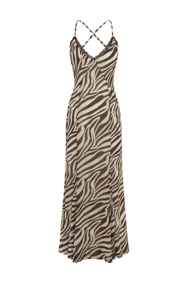 Runaway The Label Maxi Shop AMINAH MAXI DRESS 8211 ZEBRA CHOCOLATE