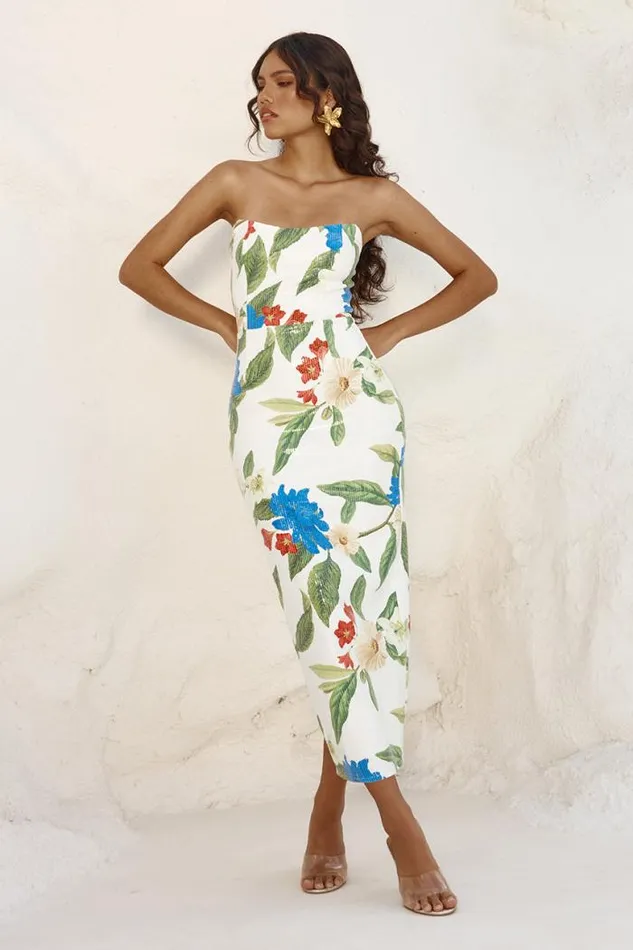 Runaway The Label Midi Shop ROMINA MIDI DRESS 8211 WHITE FLORAL