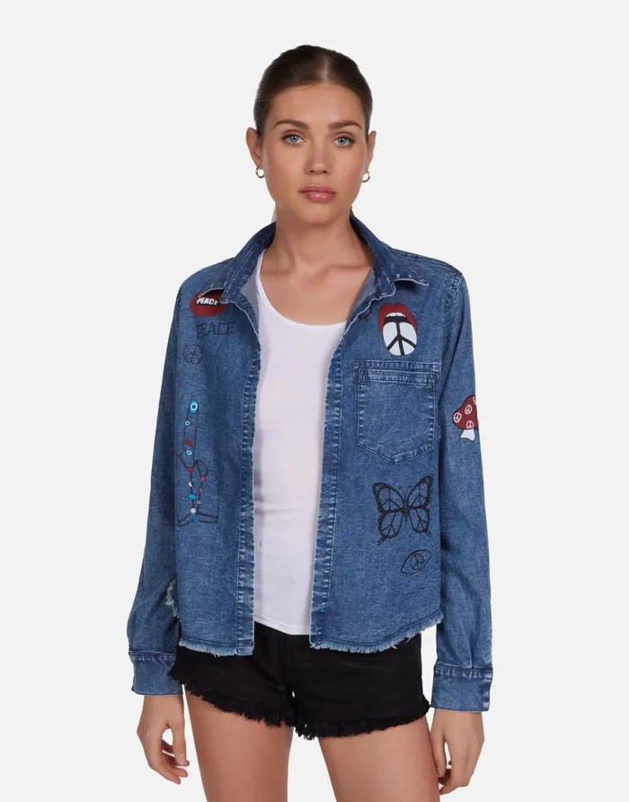 Saba Peace Elements Vintage Denim Women039s Lauren Moshi Long Sleeve
