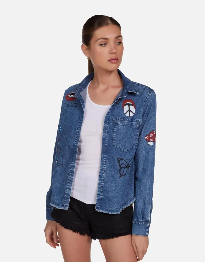 Saba Peace Elements Vintage Denim Women039s Lauren Moshi Long Sleeve