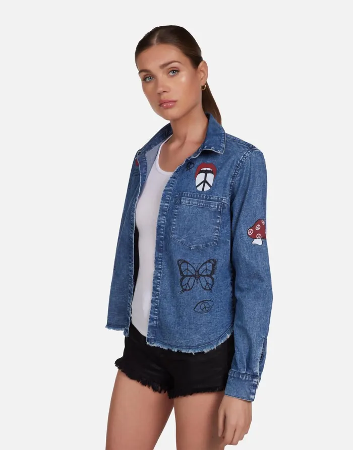 Saba Peace Elements Vintage Denim Women039s Lauren Moshi Long Sleeve