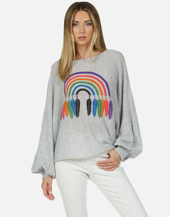 Sash Feather Rainbow Heather Grey Women039s Lauren Moshi Sweaters and Knits