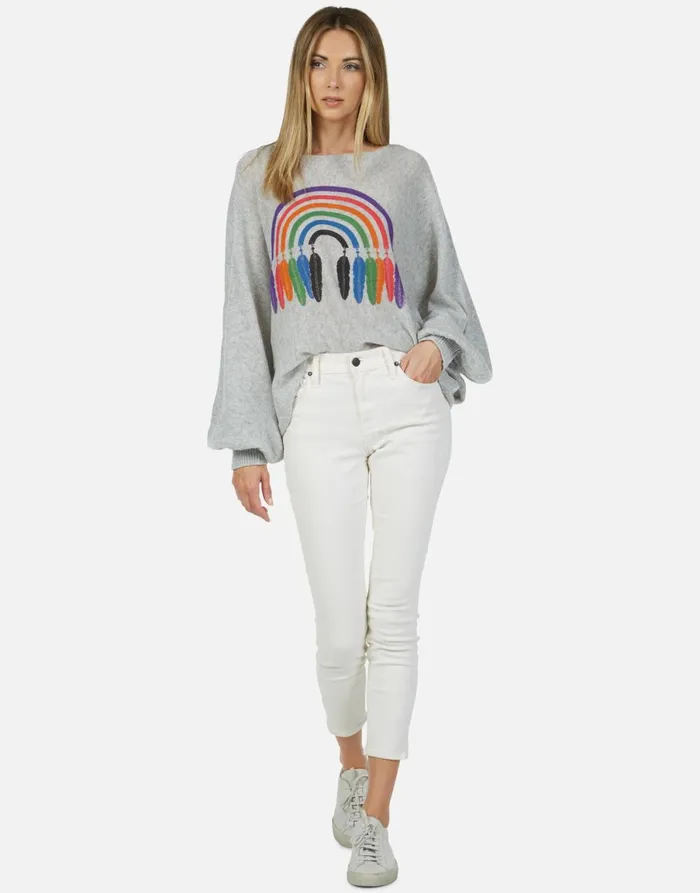 Sash Feather Rainbow Heather Grey Women039s Lauren Moshi Sweaters and Knits