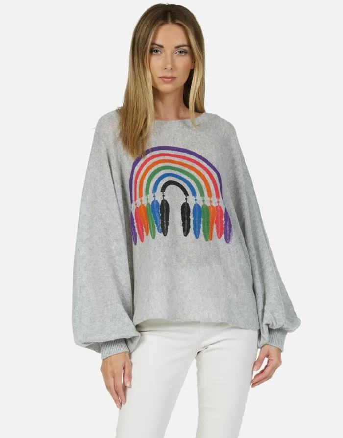 Sash Feather Rainbow Heather Grey Women039s Lauren Moshi Sweaters and Knits