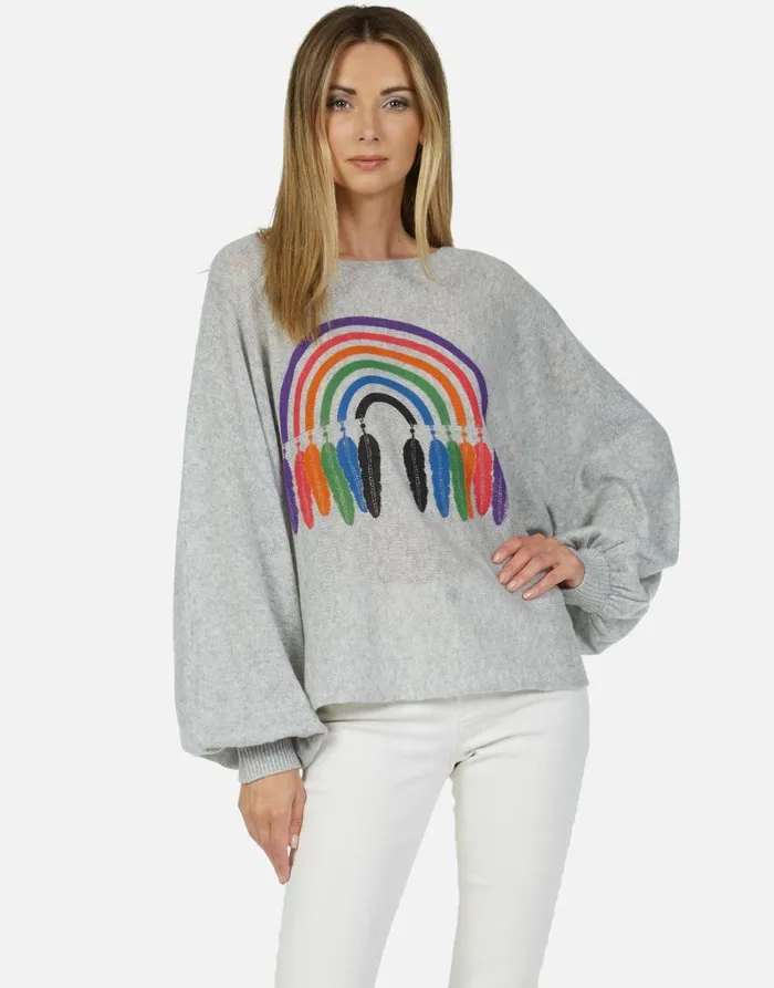 Sash Feather Rainbow Heather Grey Women039s Lauren Moshi Sweaters and Knits
