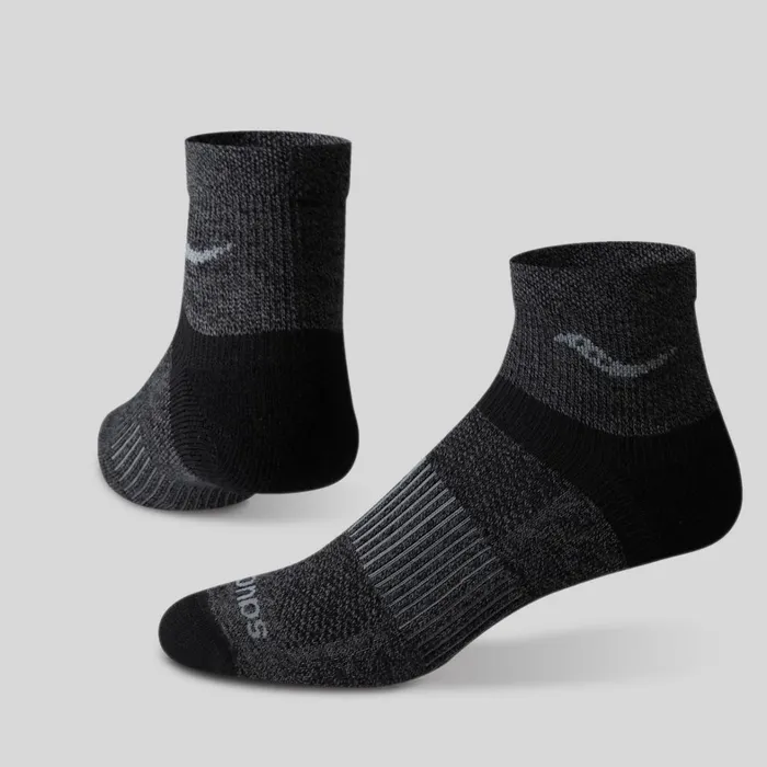 Saucony Socks MenWomen Inferno Merino Wool Blend Quarter 3Pack Sock Grey Marl