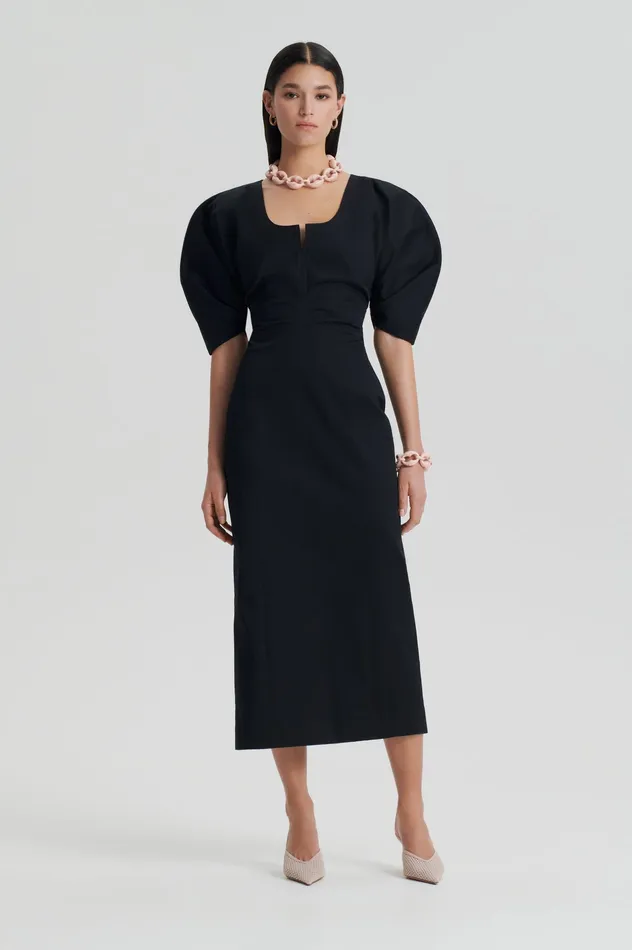 Scanlan Theodore Dresses Women SATEEN COTTON TAILORED DRESS BLACK